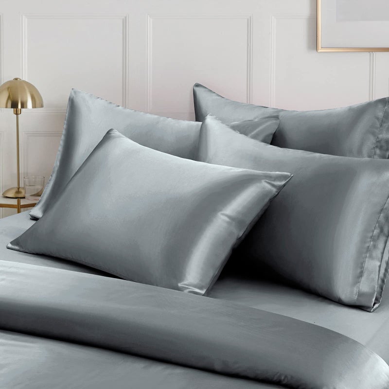 Ersmak 6 Pieces Satin Duvet Cover Full/Queen Size Luxury Silky Bedding Duvet Cover Set with 1 Soft Duvet Cover  4 Queen Pillowcases and 1 Body Pillowcase  Grey - Image 3